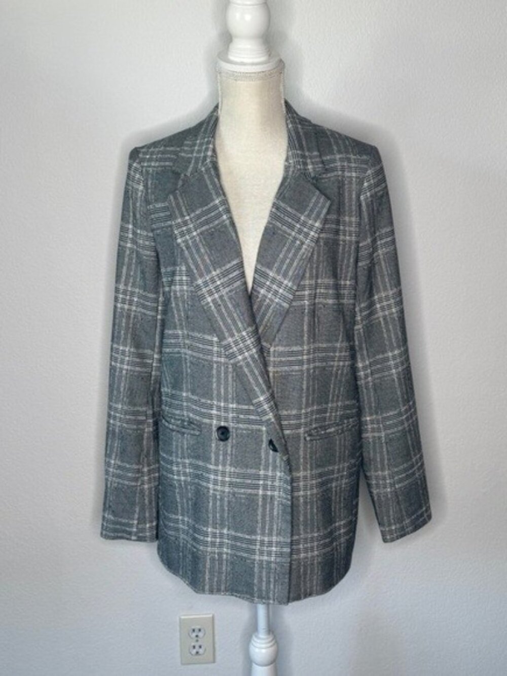 Free People Polyester Viscose Houndstooth Oversized Blazer Button Front XS
